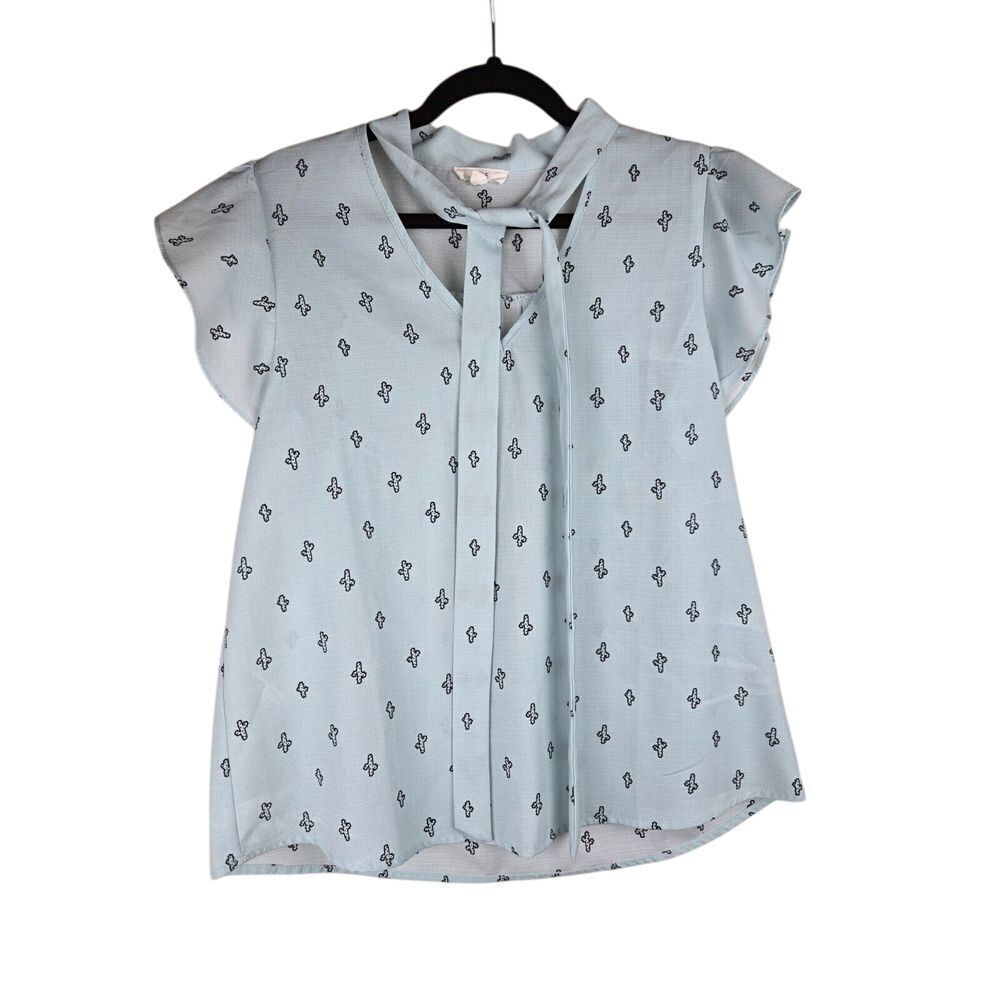 Mine Women's Blouse with Tie Large Cactus Flutter Sleeve Bohemian Whimisical